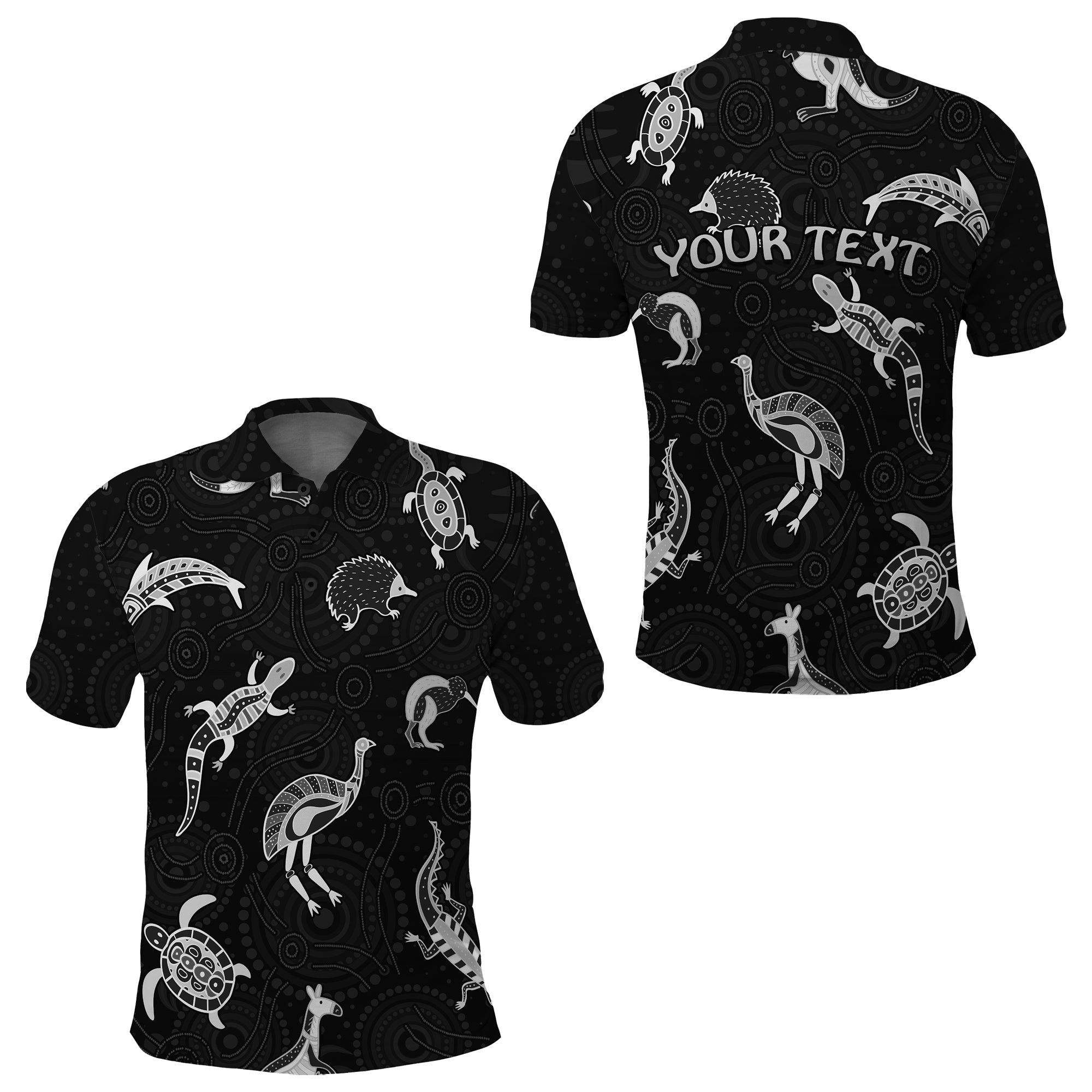 custom-personalised-aboriginal-art-polo-shirt-animals-australia-version-black