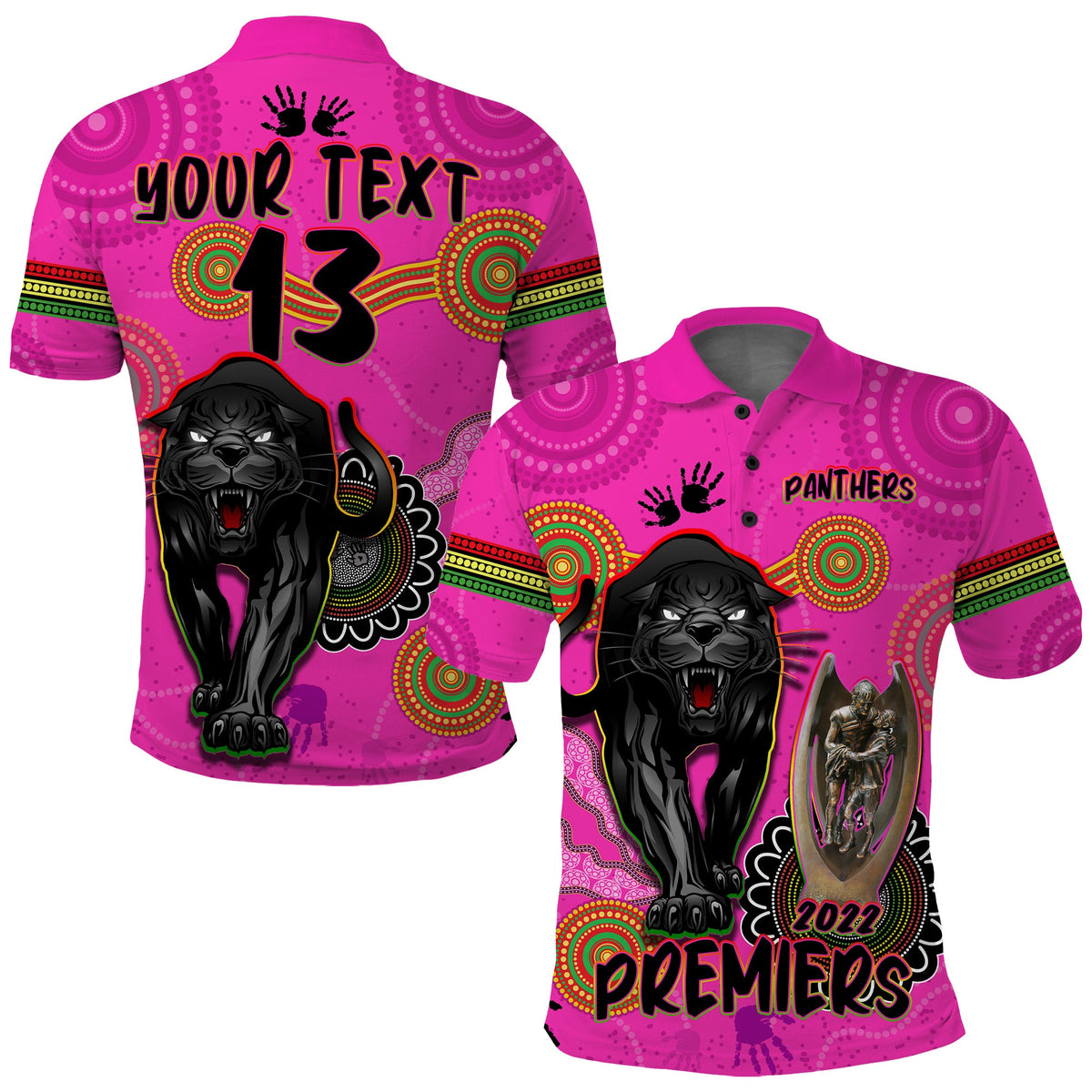 custom-text-and-number-panthers-polo-shirt-aboriginal-premiers-2022-we-are-the-champions-with-trophy
