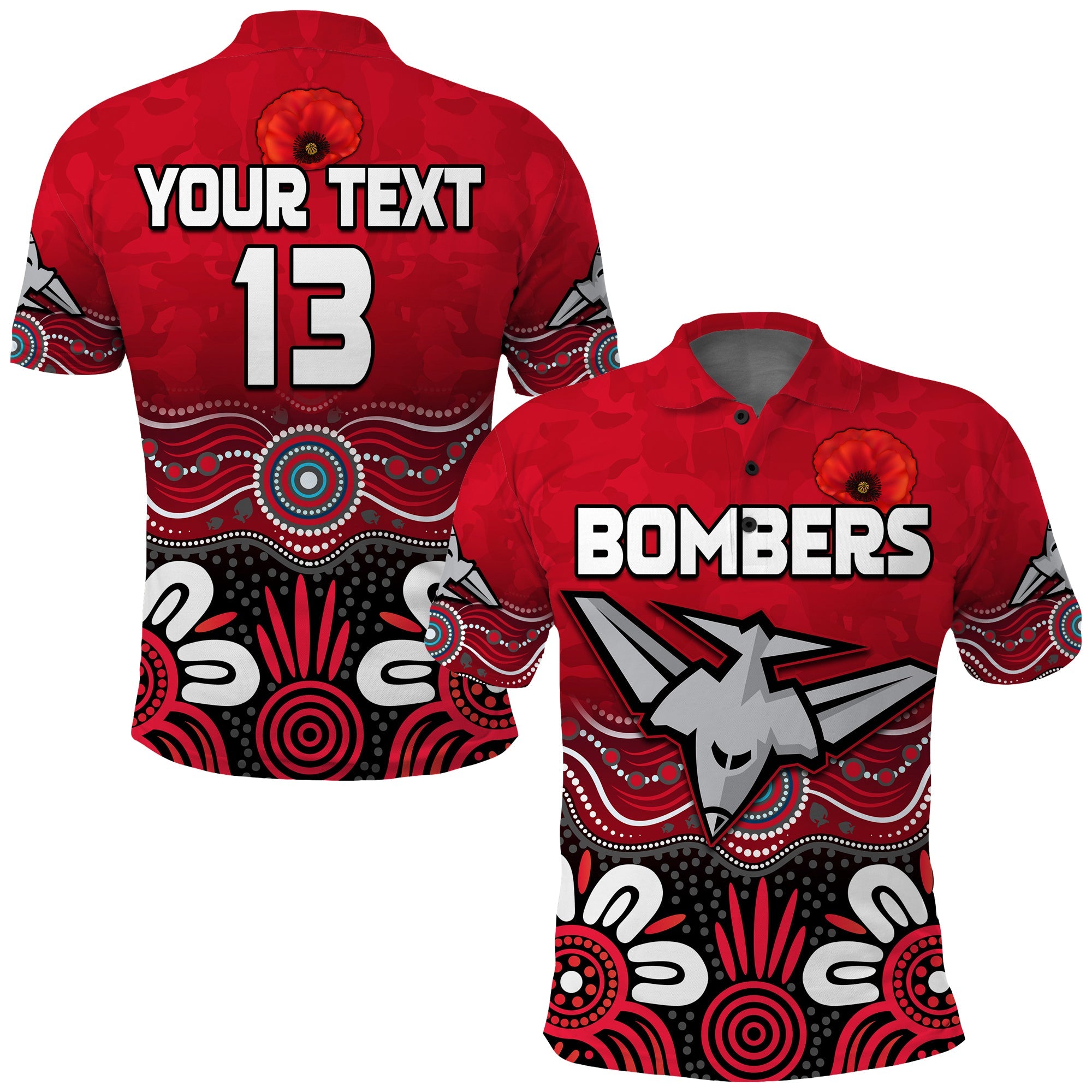 custom-text-and-number-bombers-anzac-2022-polo-shirt-essendon-football-aboriginal-remember-them
