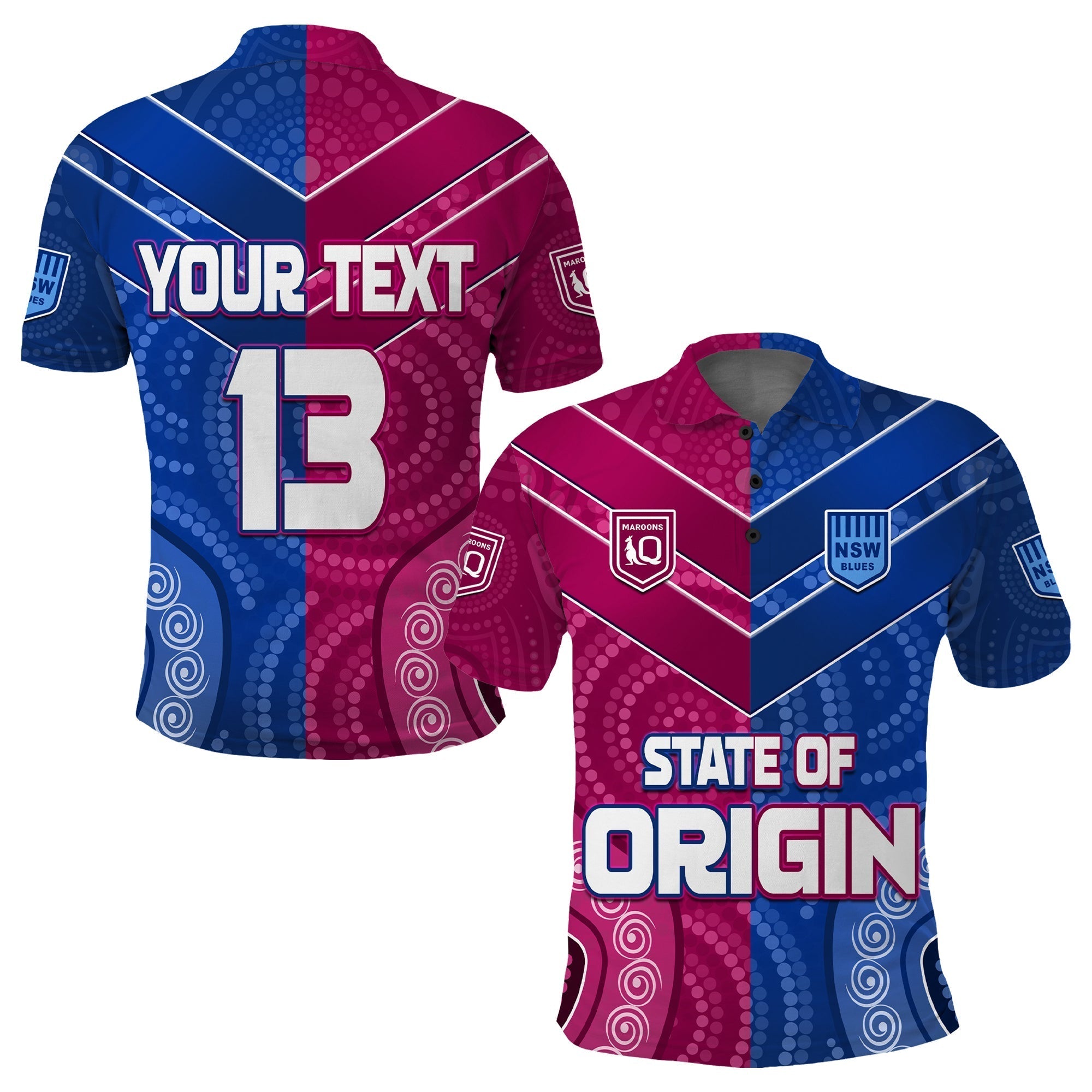 custom-text-and-number-blues-and-maroons-rugby-polo-shirt-origin-nsw-combine-queensland-aboriginal-australian-lt13