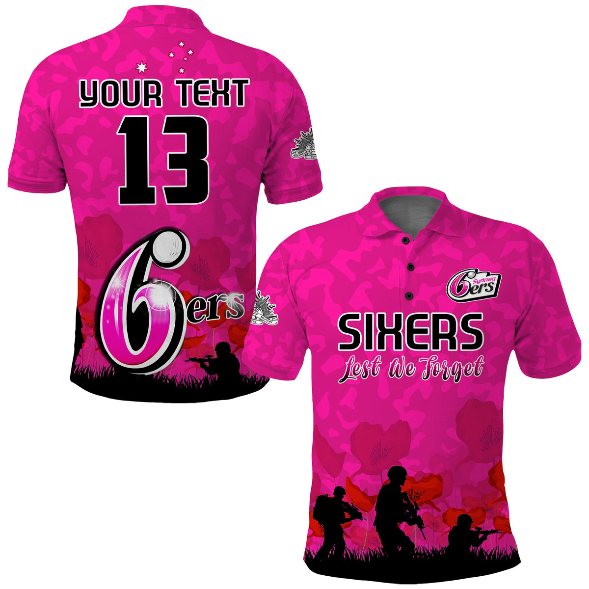 custom-text-and-number-sydney-sixers-cricket-polo-shirt-anzac-day-camouflage-poppy-lest-we-forget
