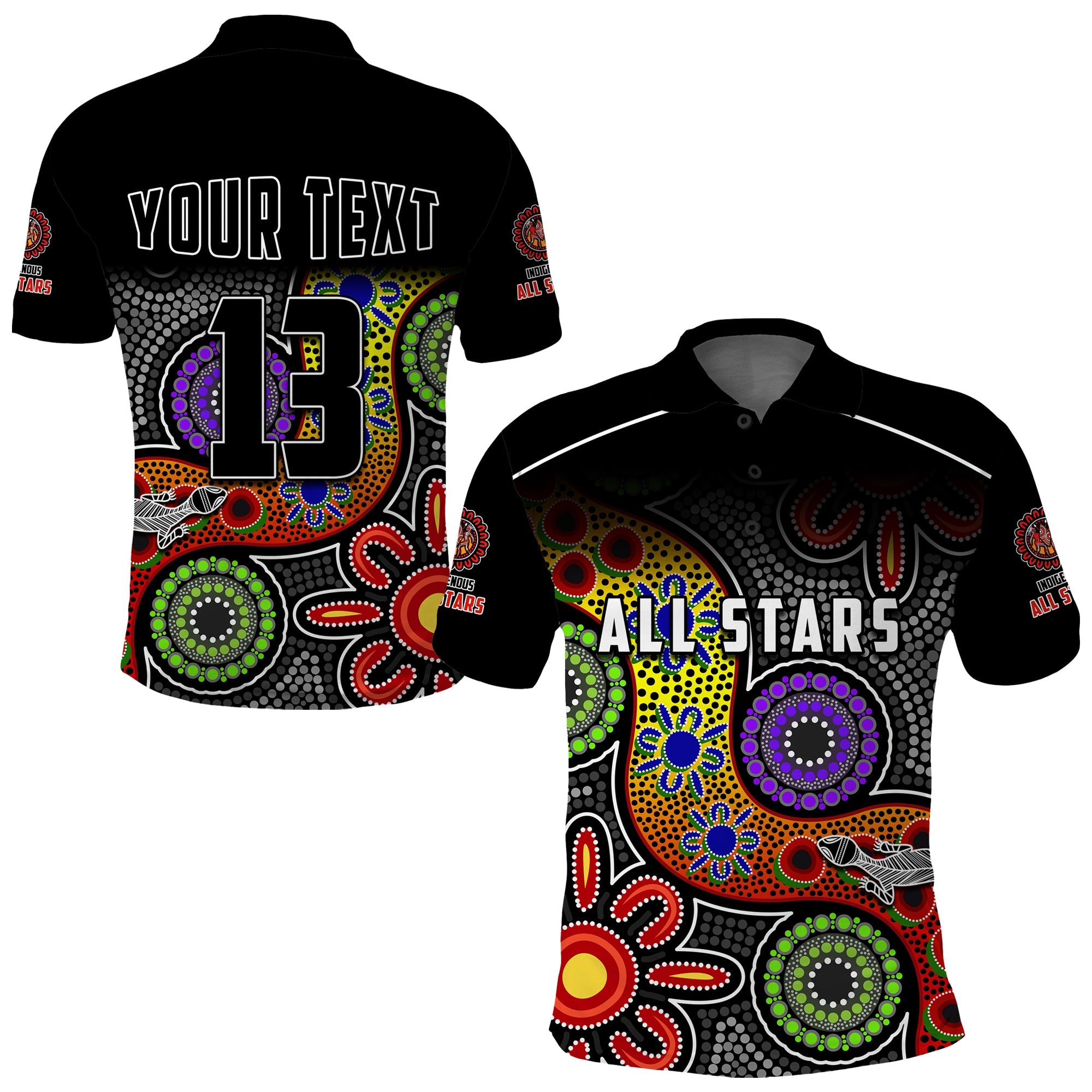 custom-text-and-number-all-stars-christmas-polo-shirt-indigenous-dreamtime