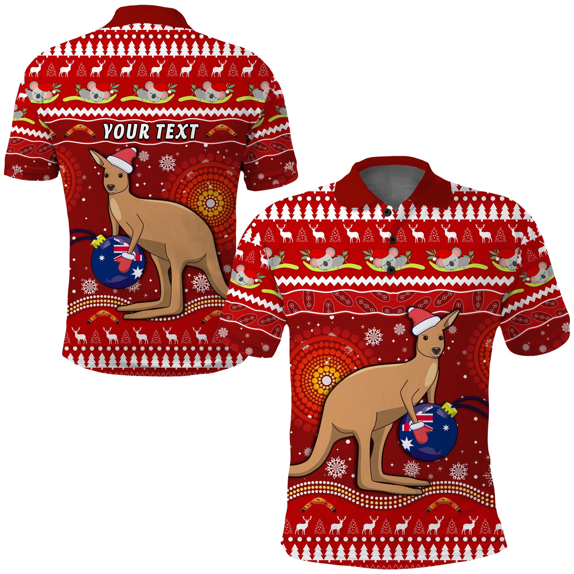 custom-personalised-australia-christmas-polo-shirt-aboriginal-kangaroo