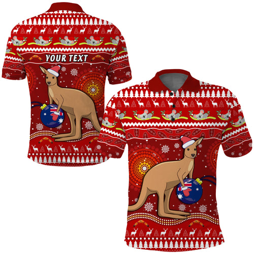 custom-personalised-australia-christmas-polo-shirt-aboriginal-kangaroo