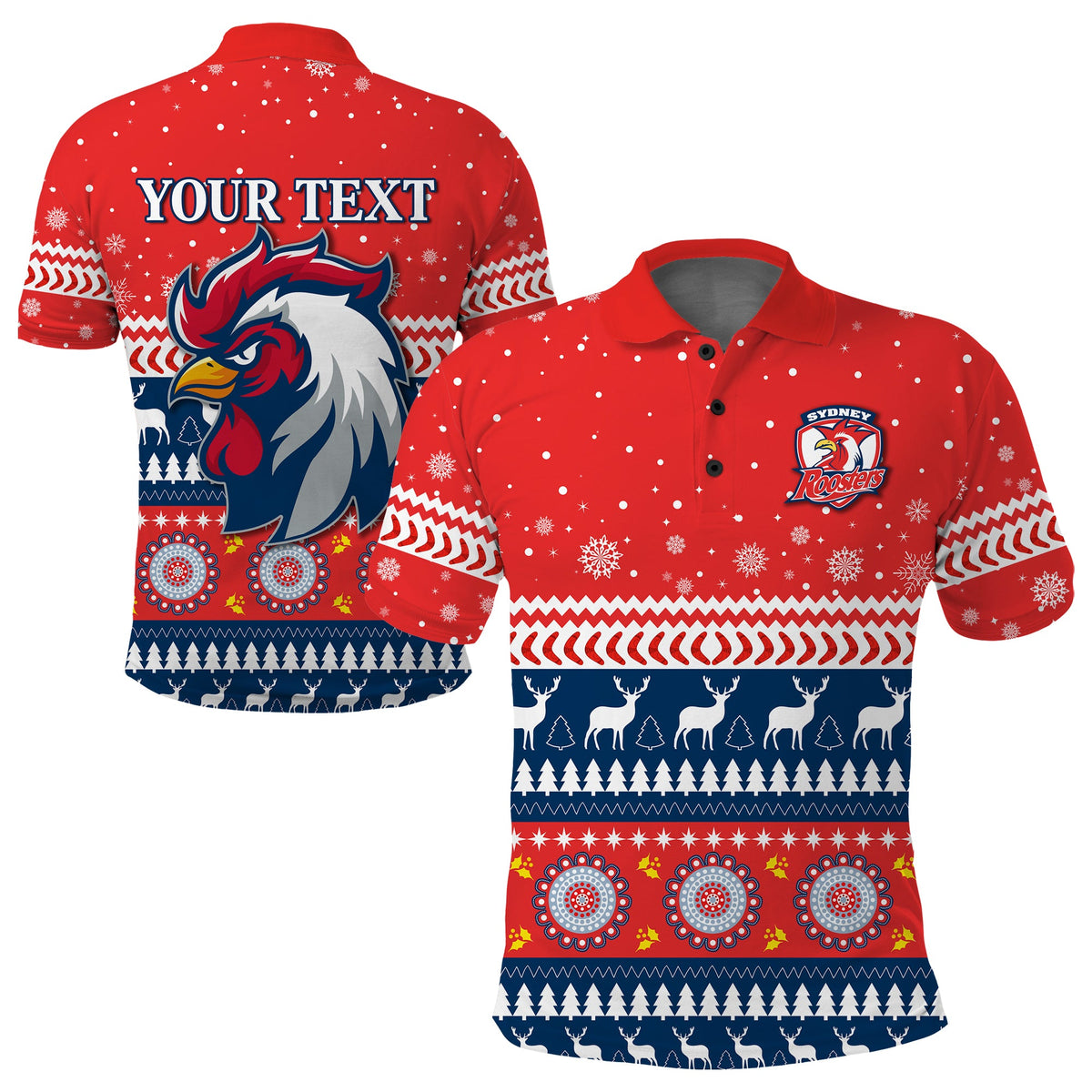 custom-personalised-roosters-polo-shirt-kid-merry-christmas-sydney