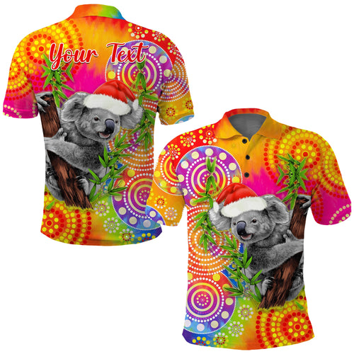 custom-personalised-australia-koala-aboriginal-polo-shirt-rainbow-tie-dye-merry-christmas