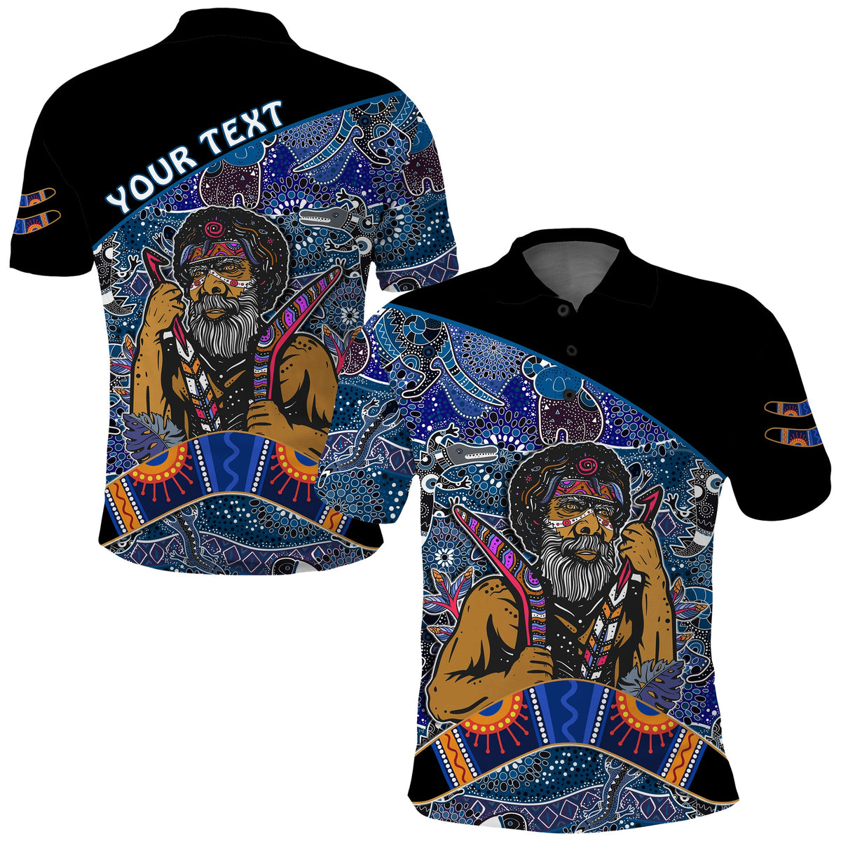 custom-personalised-australian-boomerang-polo-shirt-indigenous-australia-blue-graceful