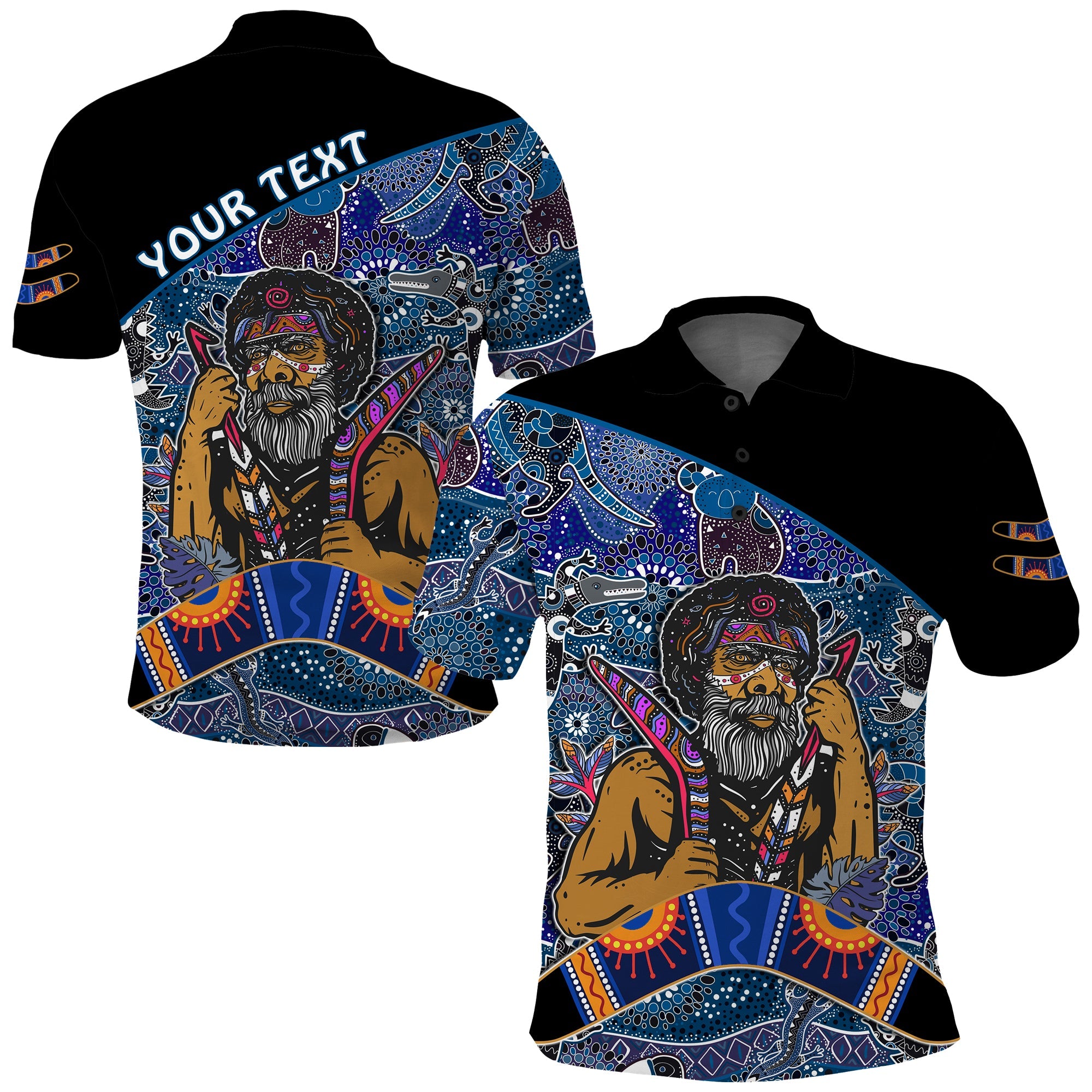 custom-personalised-australian-boomerang-polo-shirt-indigenous-australia-blue-graceful