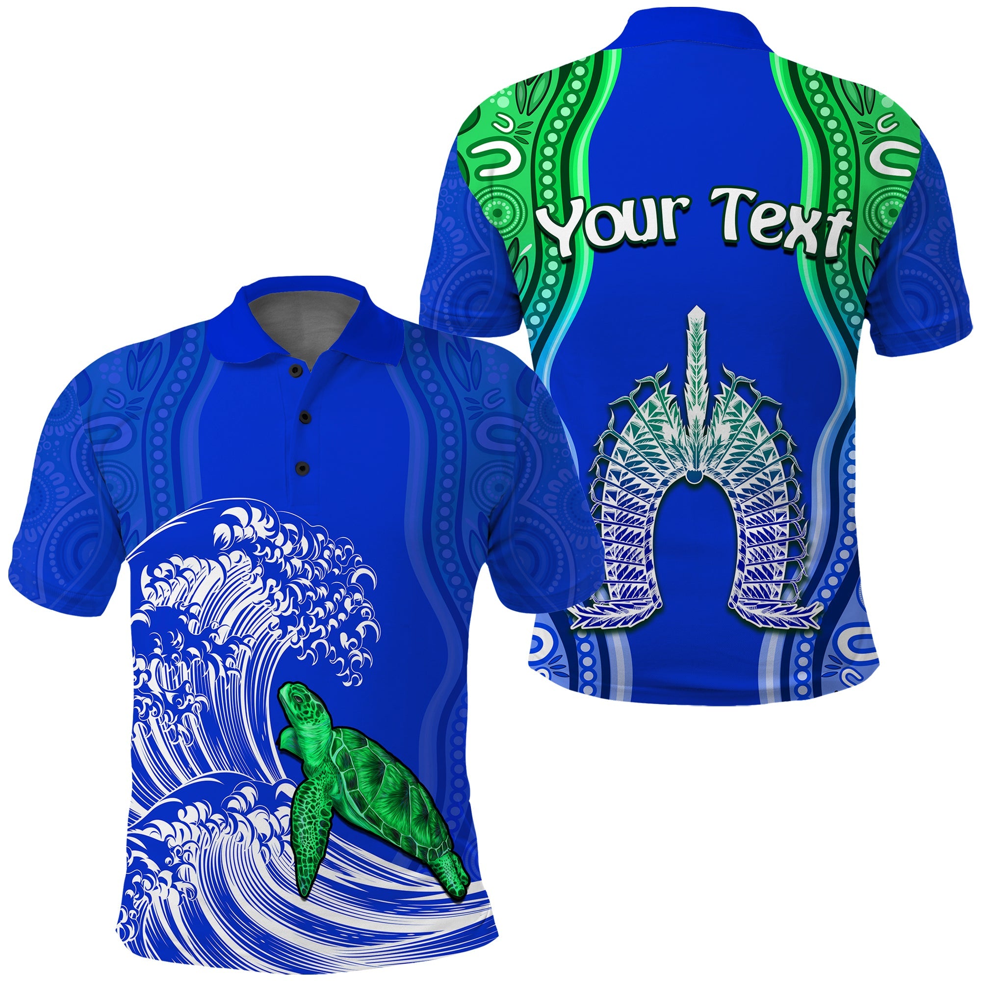 custom-personalised-torres-strait-islands-polo-shirt-the-dhari-mix-aboriginal-turtle-version-blue