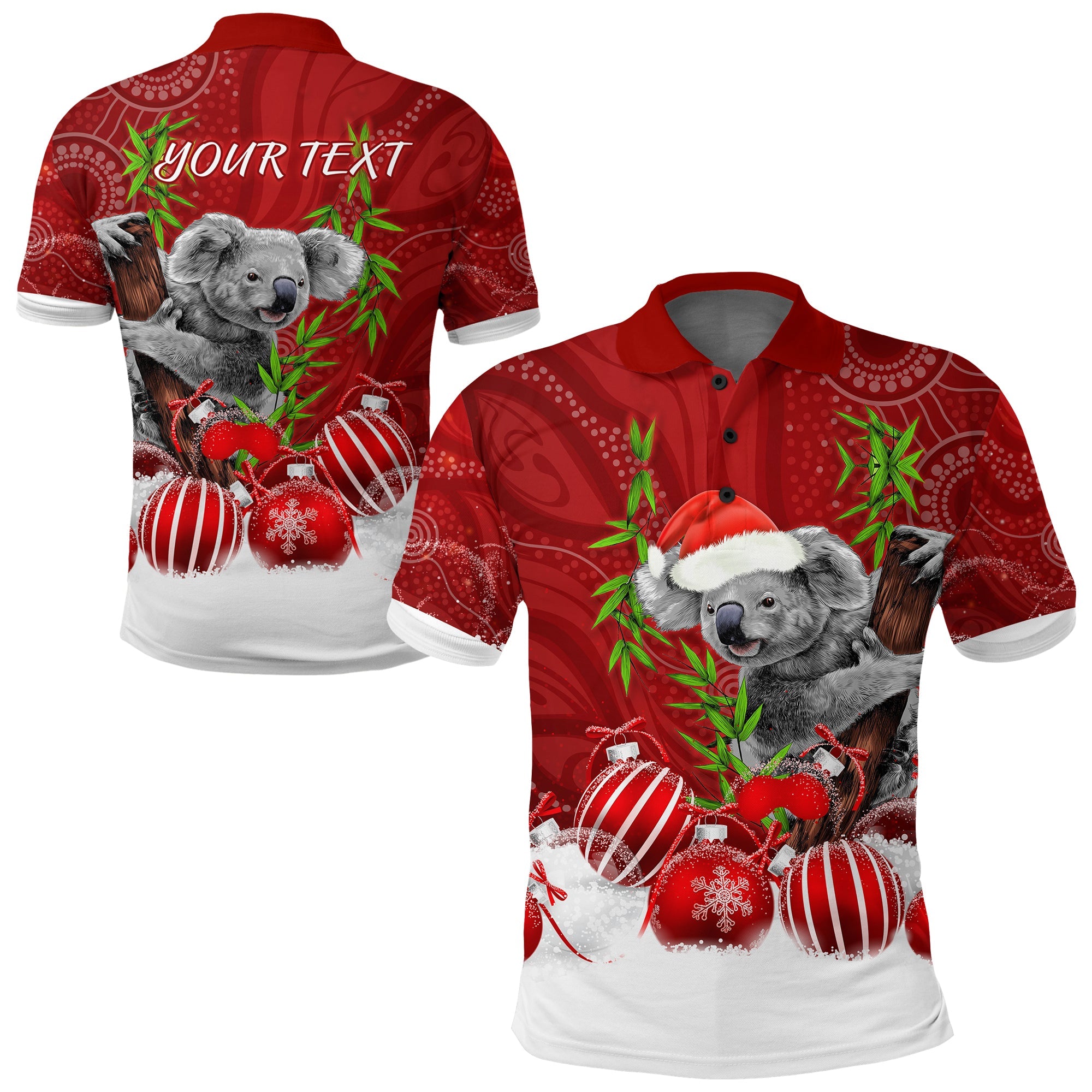 custom-personalised-australia-koala-aboriginal-polo-shirt-merry-christmas