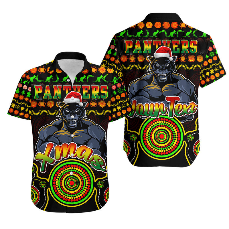 custom-personalised-panthers-christmas-vibe-with-aboriginal-dot-panting-style-hawaiian-shirt