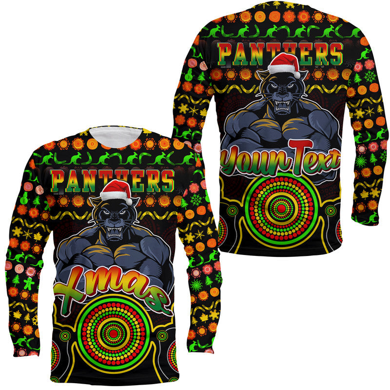 custom-personalised-panthers-christmas-vibe-with-aboriginal-dot-panting-style-long-sleeve-shirt