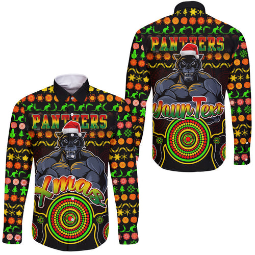 custom-personalised-panthers-christmas-vibe-with-aboriginal-dot-panting-style-hawaii-long-sleeve-button-shirt