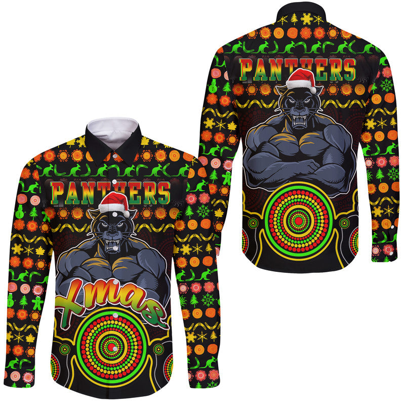 panthers-christmas-vibe-with-aboriginal-dot-panting-style-hawaii-long-sleeve-button-shirt