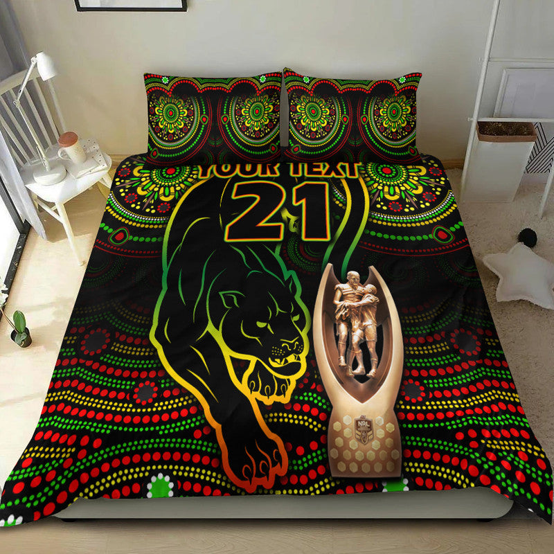 custom-personalised-penrith-panthers-rugby-bedding-set-black-crouching-panther-premiers-2022