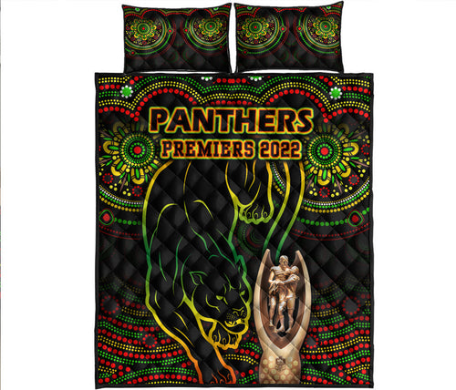 penrith-panthers-rugby-quilt-bed-set-black-crouching-panther-premiers-2022
