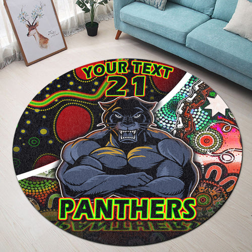 custom-personalised-penrith-panthers-round-carpet-strong-panthers-legend-with-special-aboriginal-style