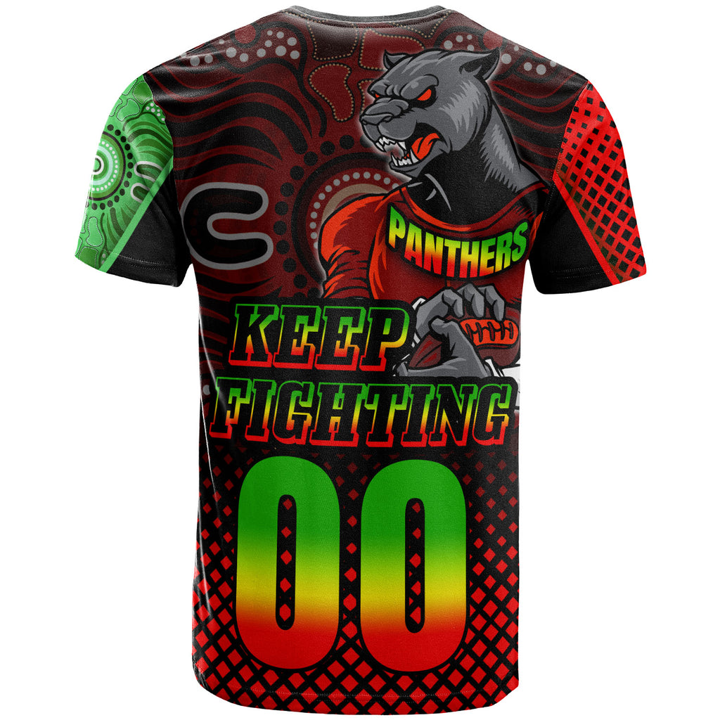 panthers-rugby-t-shirt-custom-panthers-keep-fighting-aboriginal-patterns-t-shirt
