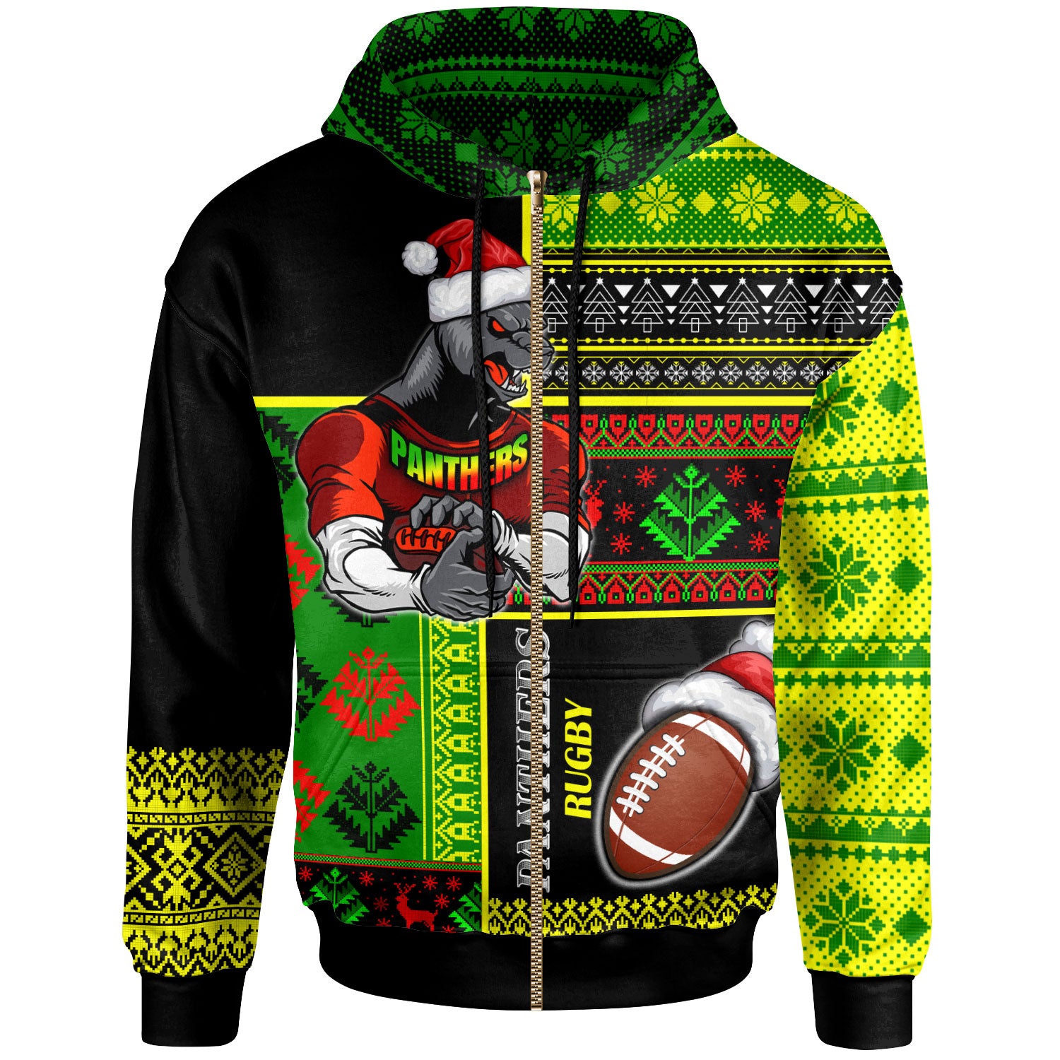 panthers-rugby-hoodie-custom-christmas-snowflakes-panthers-mascot-hoodie