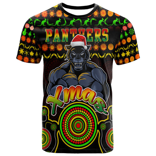custom-personalised-panthers-christmas-vibe-with-aboriginal-dot-panting-style-t-shirt