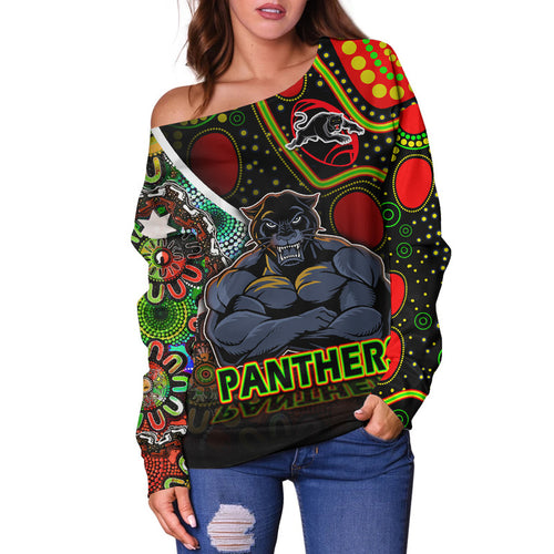 penrith-panthers-women-off-shoulder-sweater-strong-panthers-legend-with-special-aboriginal-style