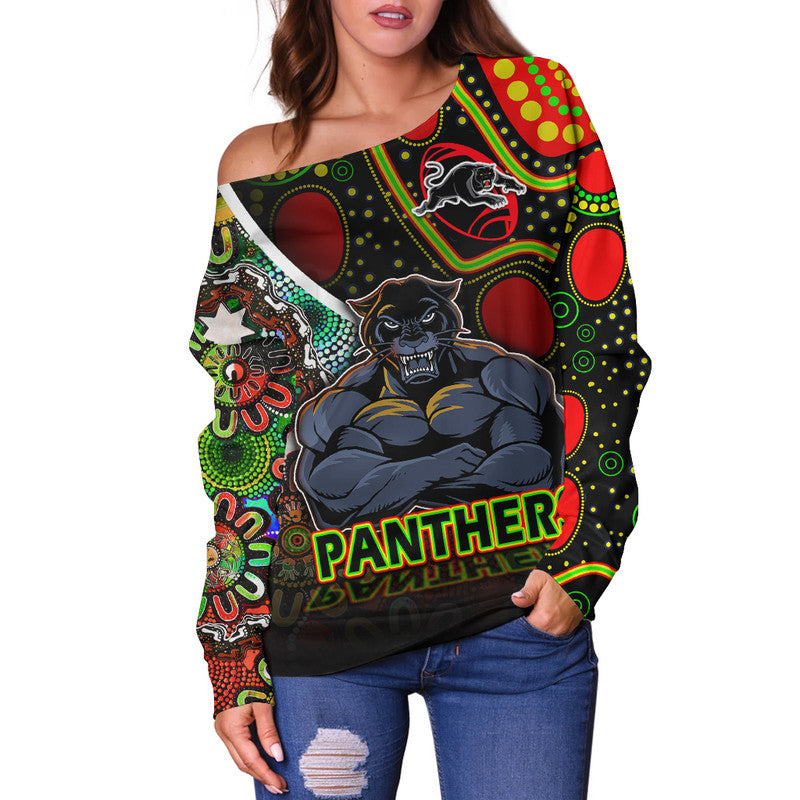 custom-personalised-penrith-panthers-women-off-shoulder-sweater-strong-panthers-legend-with-special-aboriginal-style