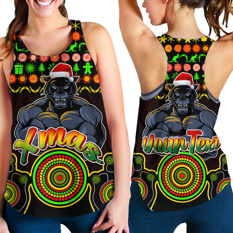 custom-personalised-panthers-christmas-vibe-with-aboriginal-dot-panting-style-women-racerback-tank