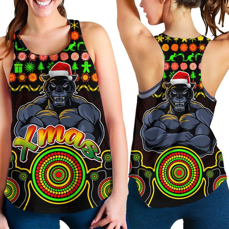 panthers-christmas-vibe-with-aboriginal-dot-panting-style-women-racerback-tank