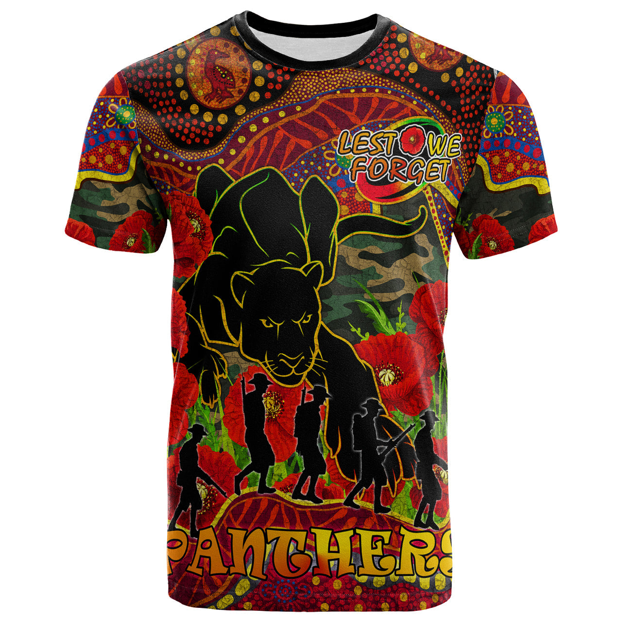 panthers-rugby-anzac-day-custom-t-shirt-aboriginal-lest-we-forget-panthers-with-poppy-flower