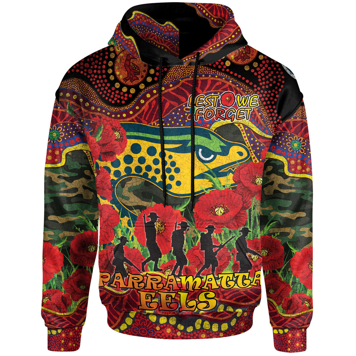 parramatta-eels-rugby-aboriginal-anzac-day-custom-hoodie-lest-we-forget-eels-with-poppy-flower