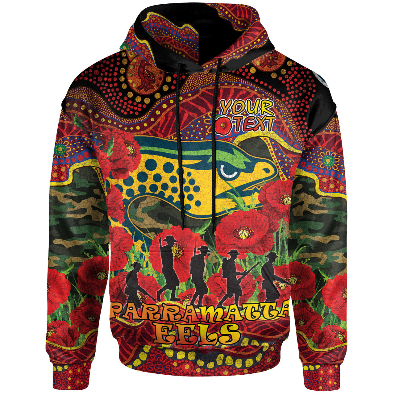 parramatta-eels-rugby-aboriginal-anzac-day-custom-hoodie-lest-we-forget-eels-with-poppy-flower