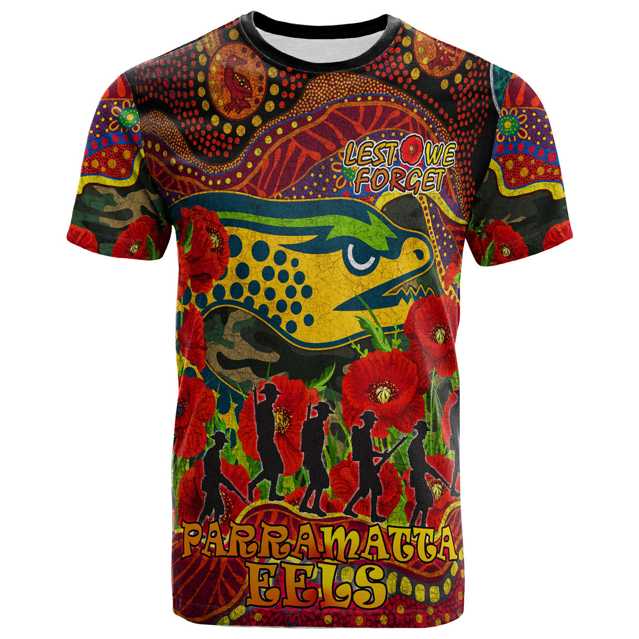 parramatta-eels-rugby-aboriginal-anzac-day-custom-t-shirt-lest-we-forget-eels-with-poppy-flower