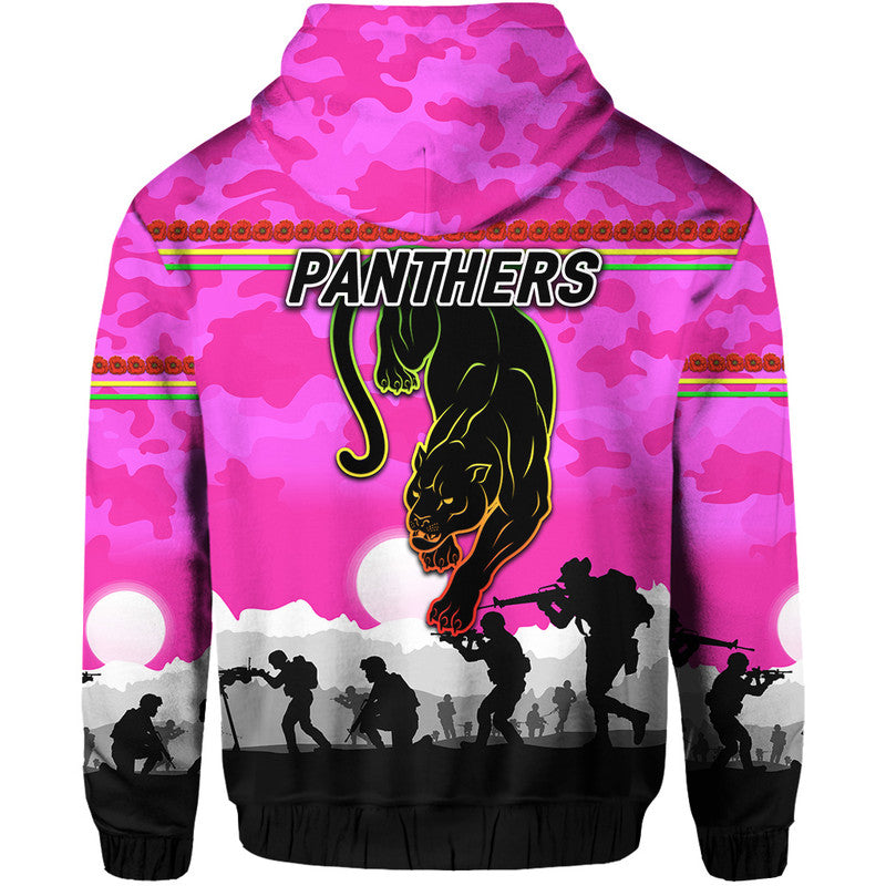 Penrith Panthers ANZAC 2022 Zip Up And Pullover Hoodie Simple Style - Pink LT8