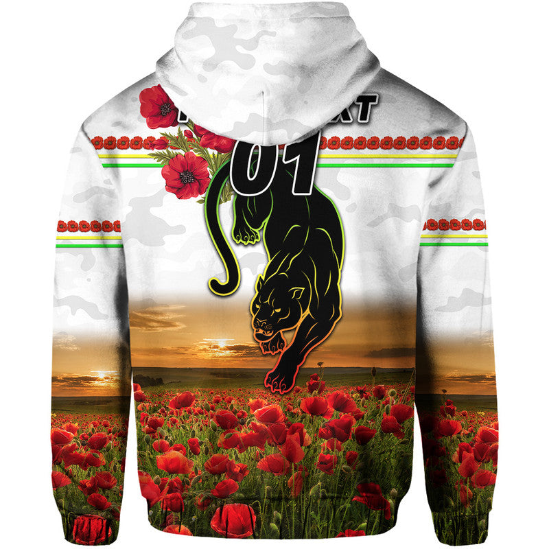 (Custom Personalised) Penrith Panthers ANZAC 2022 Zip Up And Pullover Hoodie Poppy Flowers Vibes - White LT8