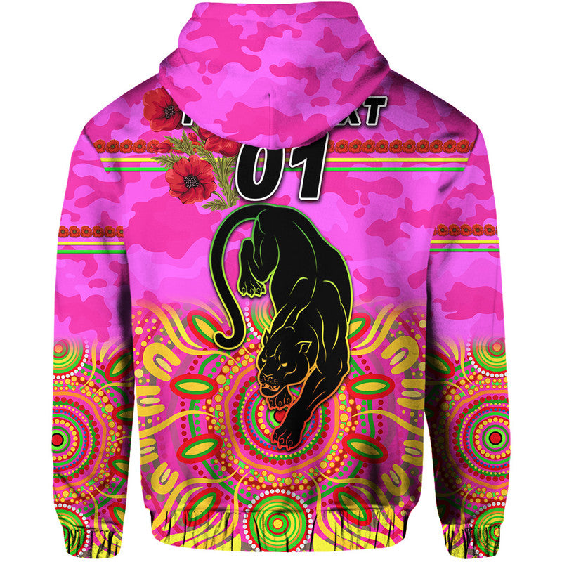 (Custom Personalised) Penrith Panthers ANZAC 2022 Zip Up And Pullover Hoodie Indigenous Vibes - Pink LT8