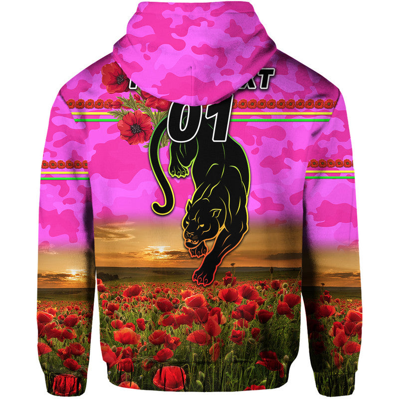 (Custom Personalised) Penrith Panthers ANZAC 2022 Zip Up And Pullover Hoodie Poppy Flowers Vibes - Pink LT8