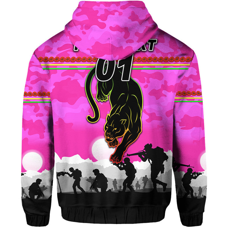 (Custom Personalised) Penrith Panthers ANZAC 2022 Zip Up And Pullover Hoodie Simple Style - Pink LT8