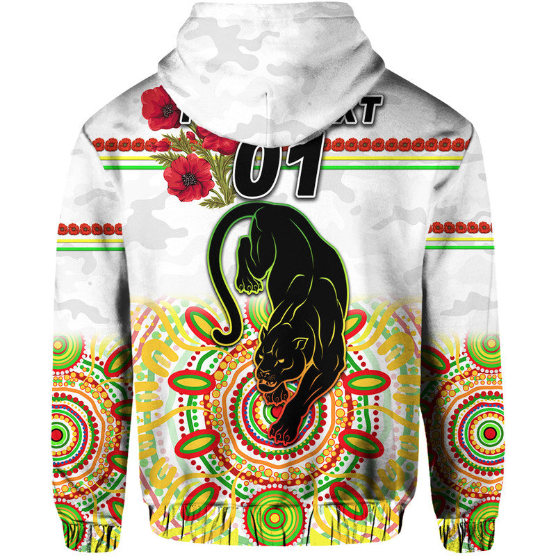 (Custom Personalised) Penrith Panthers ANZAC 2022 Zip Up And Pullover Hoodie Indigenous Vibes - White LT8