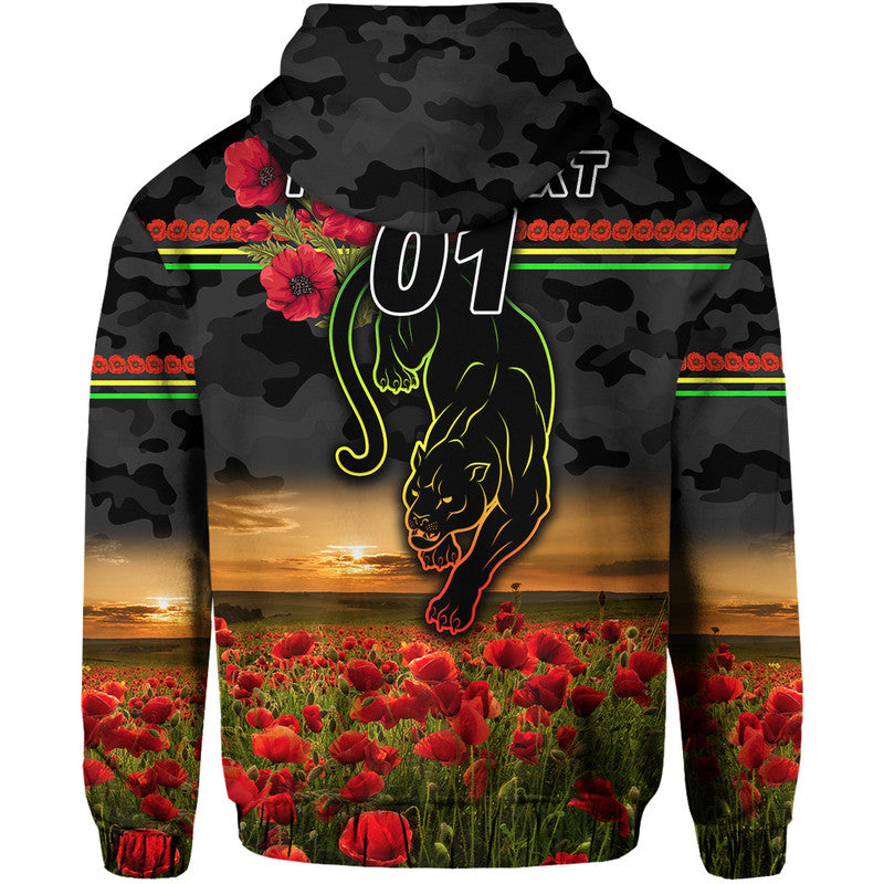 (Custom Personalised) Penrith Panthers ANZAC 2022 Zip Up And Pullover Hoodie Poppy Flowers Vibes - Black LT8