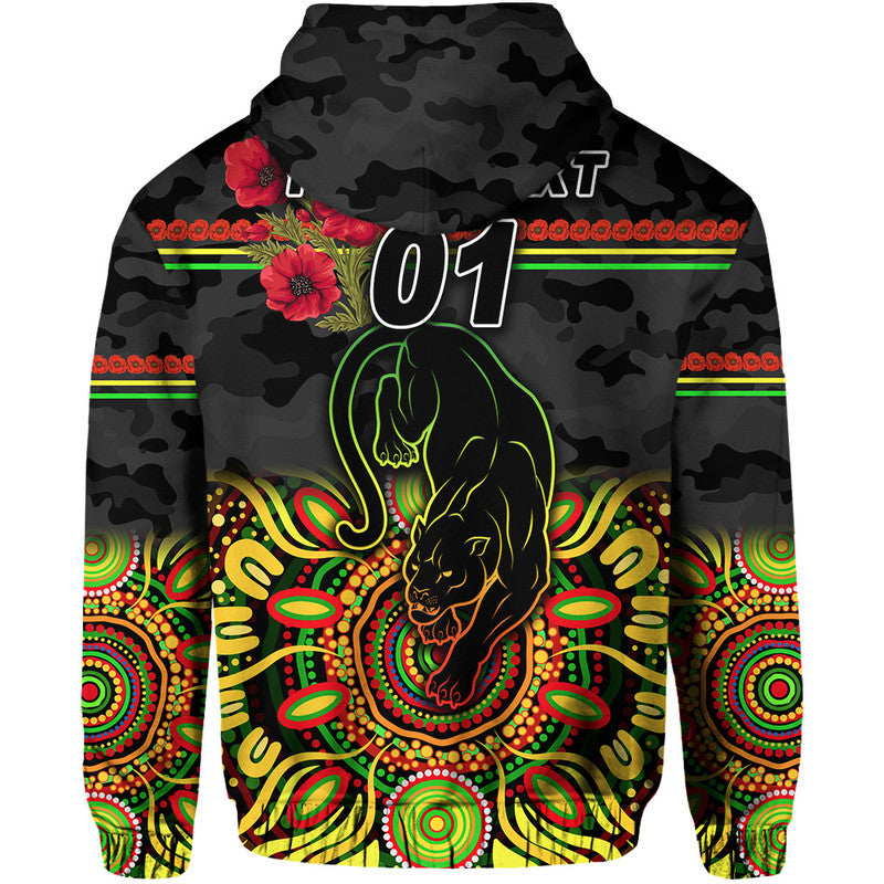 (Custom Personalised) Penrith Panthers ANZAC 2022 Zip Up And Pullover Hoodie Indigenous Vibes - Black LT8