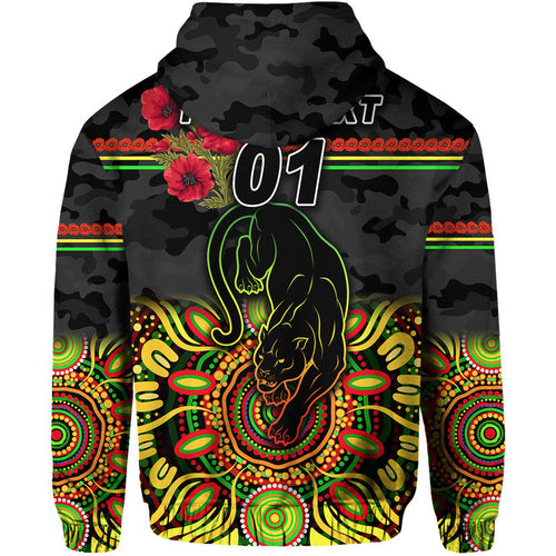 (Custom Personalised) Penrith Panthers ANZAC 2022 Zip Up And Pullover Hoodie Indigenous Vibes - Black LT8