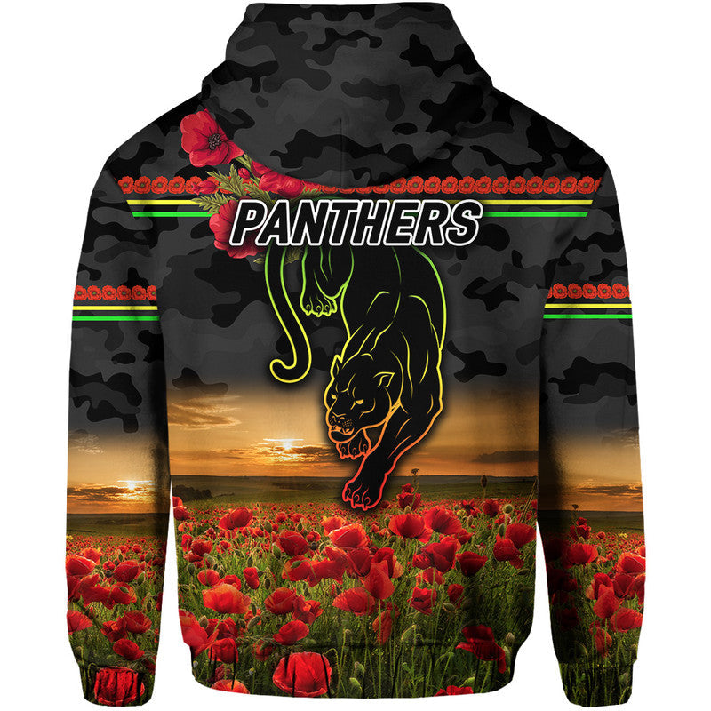 Penrith Panthers ANZAC 2022 Zip Up And Pullover Hoodie Poppy Flowers Vibes - Black LT8