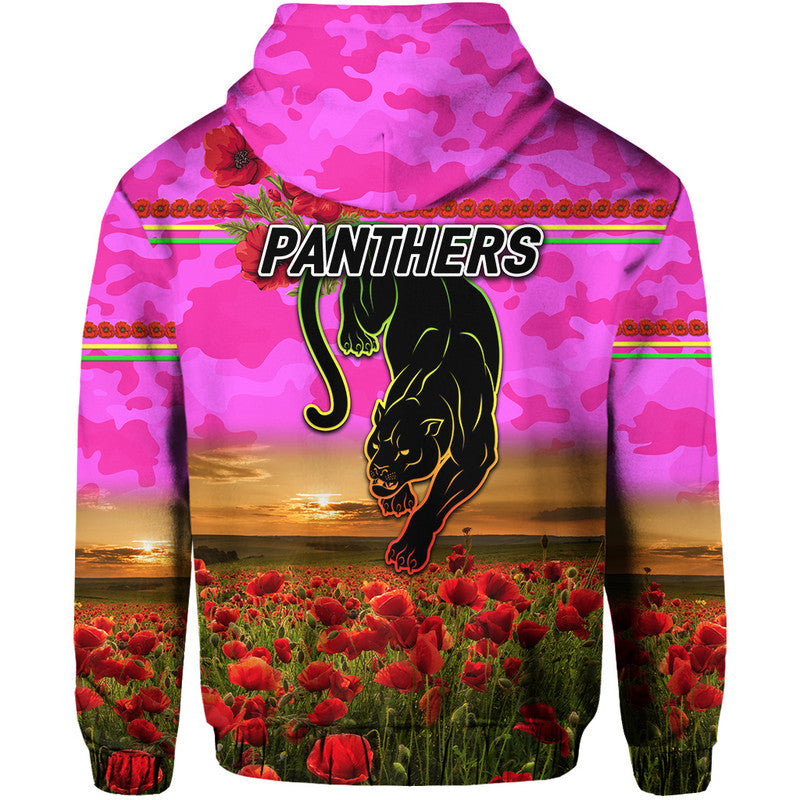 Penrith Panthers ANZAC 2022 Zip Up And Pullover Hoodie Poppy Flowers Vibes - Pink LT8