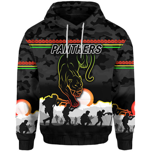 Penrith Panthers ANZAC 2022 Zip Up And Pullover Hoodie Simple Style - Black LT8