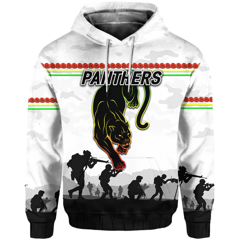 (Custom Personalised) Penrith Panthers ANZAC 2022 Zip Up And Pullover Hoodie Simple Style - White LT8