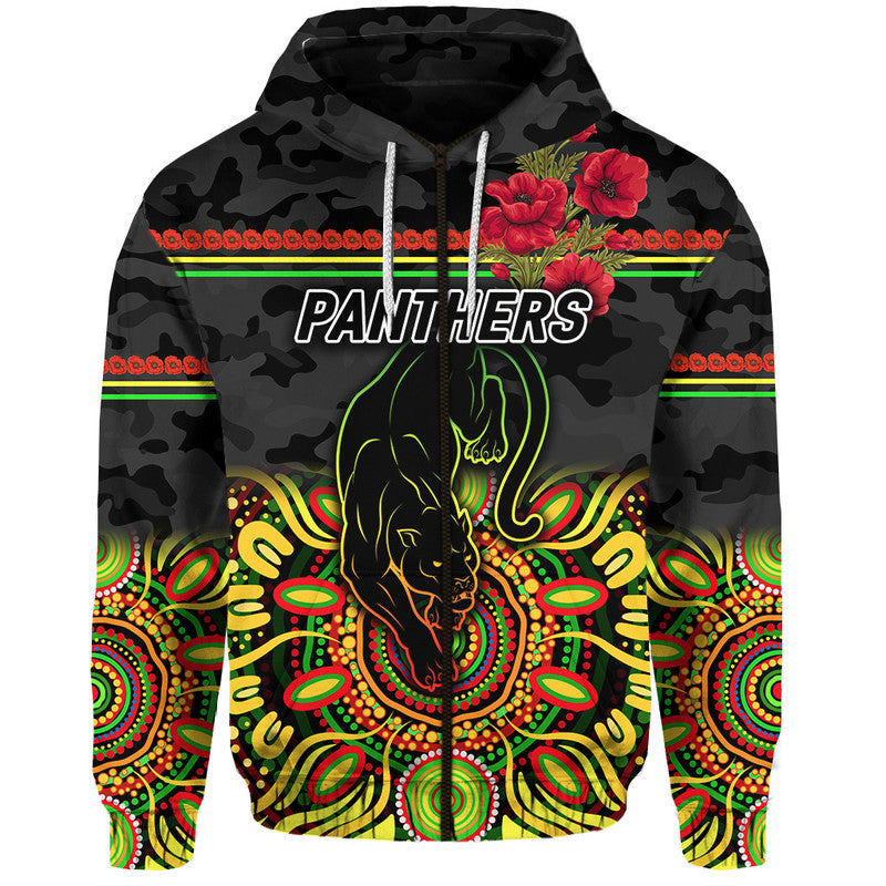 (Custom Personalised) Penrith Panthers ANZAC 2022 Zip Up And Pullover Hoodie Indigenous Vibes - Black LT8