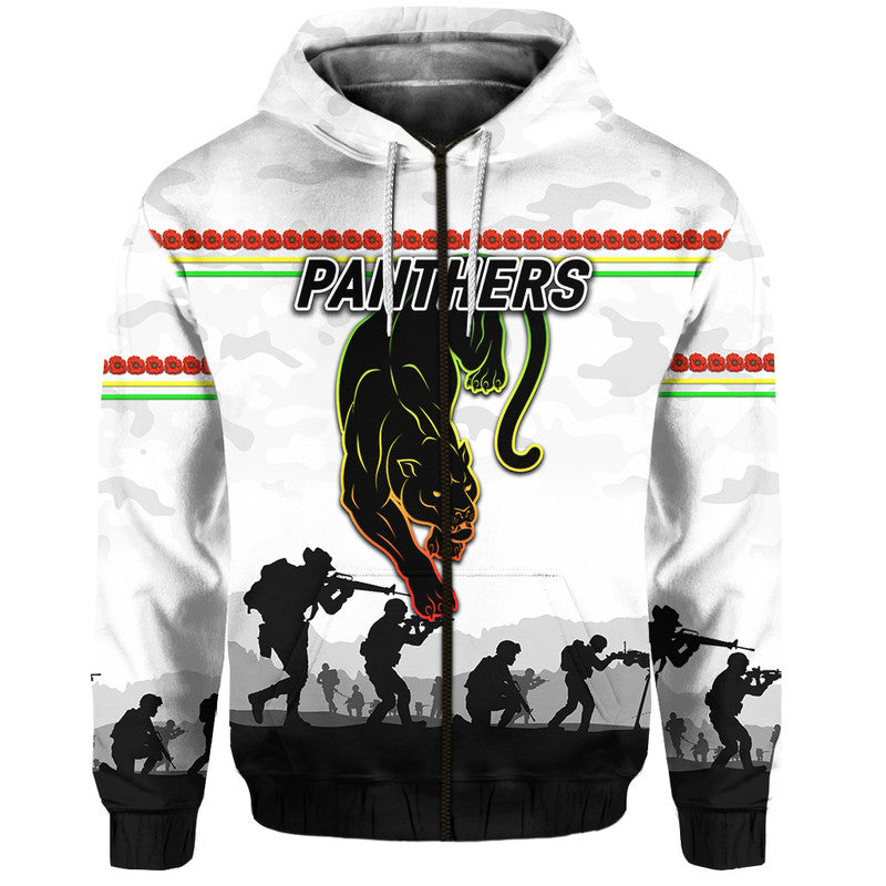 (Custom Personalised) Penrith Panthers ANZAC 2022 Zip Up And Pullover Hoodie Simple Style - White LT8