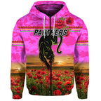 (Custom Personalised) Penrith Panthers ANZAC 2022 Zip Up And Pullover Hoodie Poppy Flowers Vibes - Pink LT8