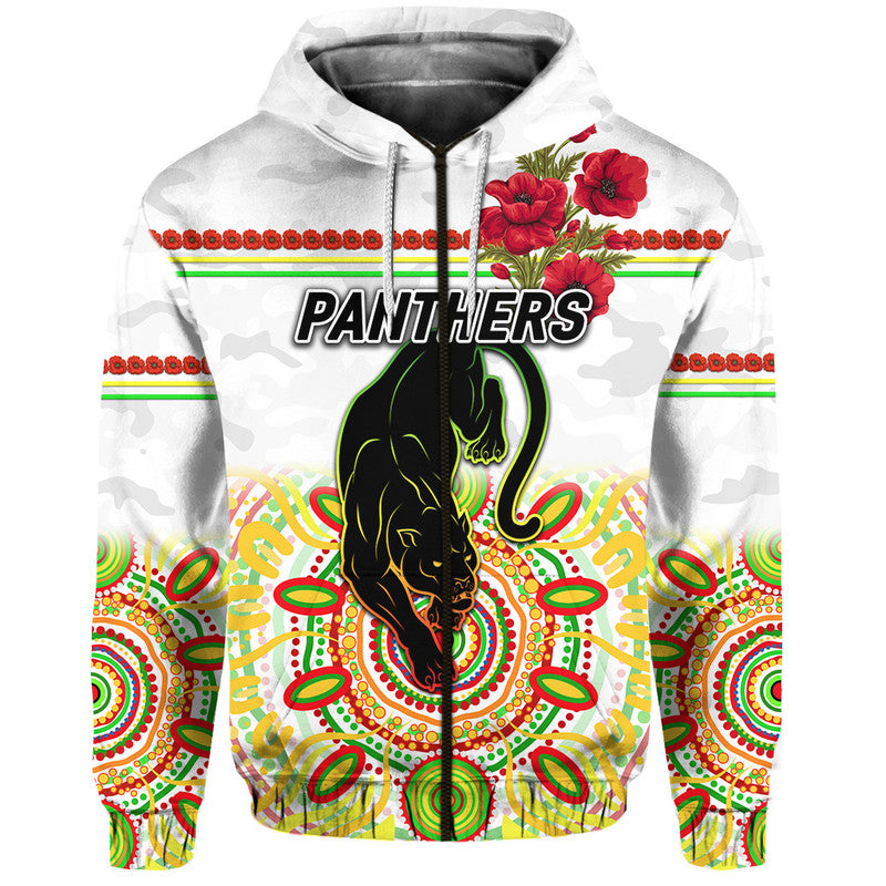 Penrith Panthers ANZAC 2022 Zip Up And Pullover Hoodie Indigenous Vibes - White LT8
