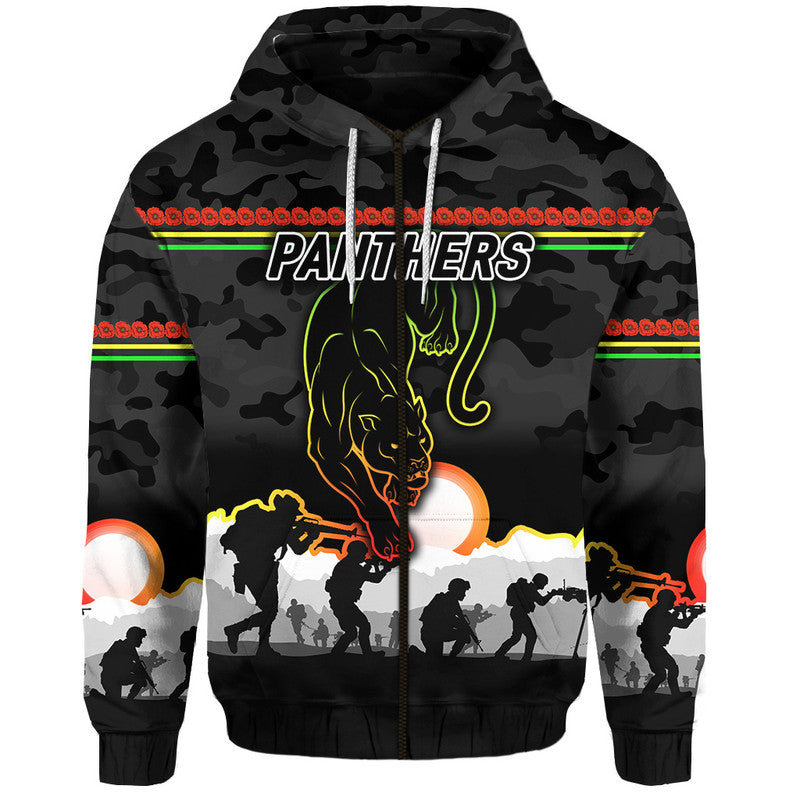 (Custom Personalised) Penrith Panthers ANZAC 2022 Zip Up And Pullover Hoodie Simple Style - Black LT8